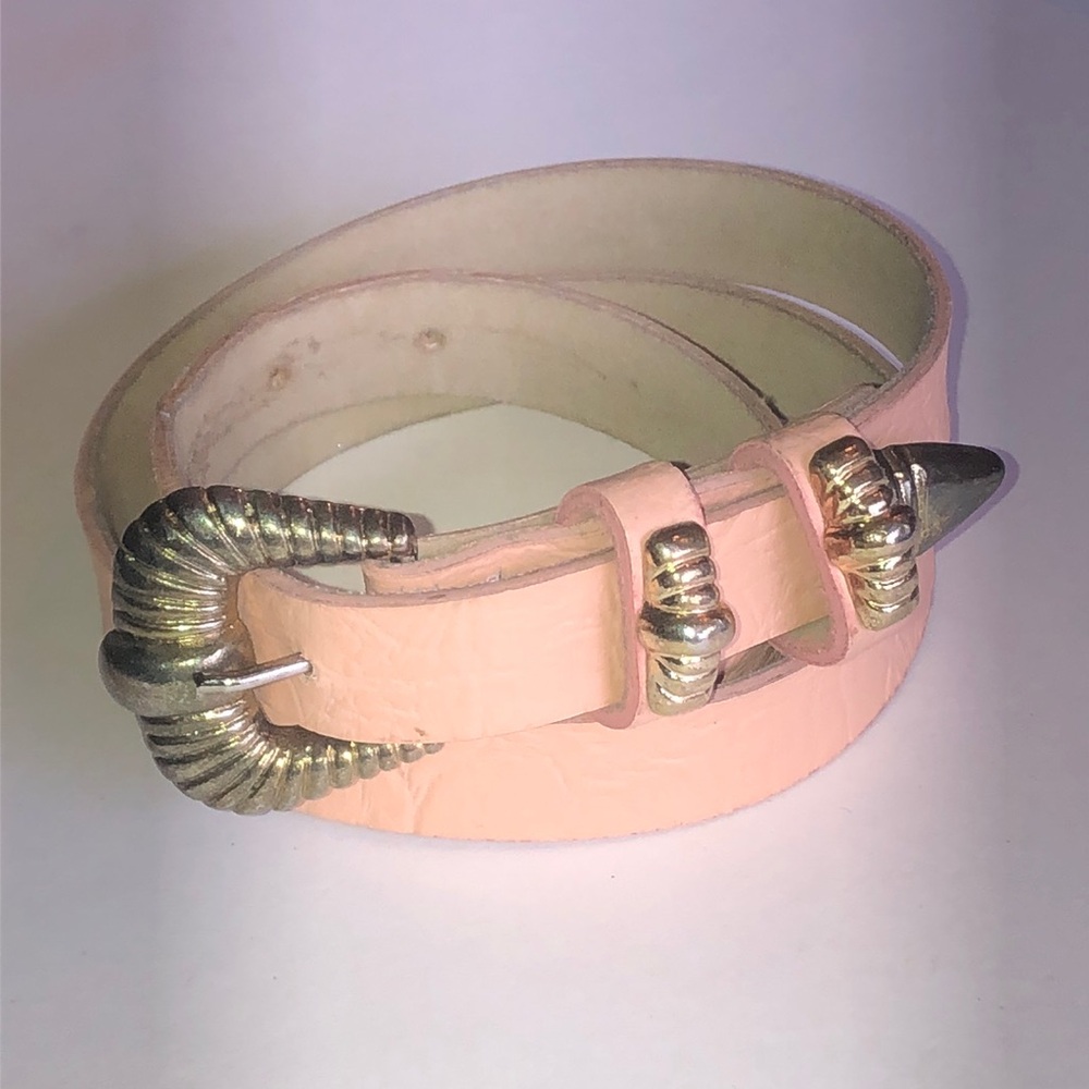 Vintage Pink Faux Leather Belt with Gold Tone Buckle